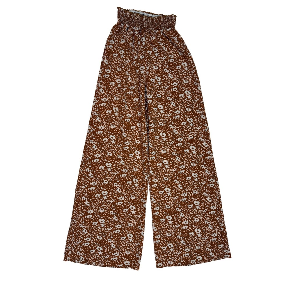 Lulus XS Rust Orange Floral Wide Leg Smocked High Waist Flowy Pants Boho Summer